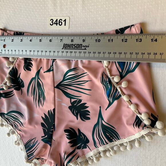 Women Swimwear Bottom size S Pink & Green Mid Rise Stretch Tropical Leafy - Picture 2 of 9